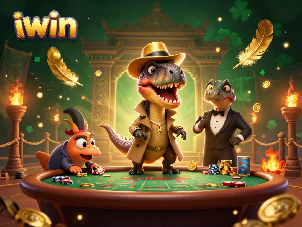 iwin velociraptor card counter attempts to blend in at a casino, with vibrant gold coins and dramatic lighting