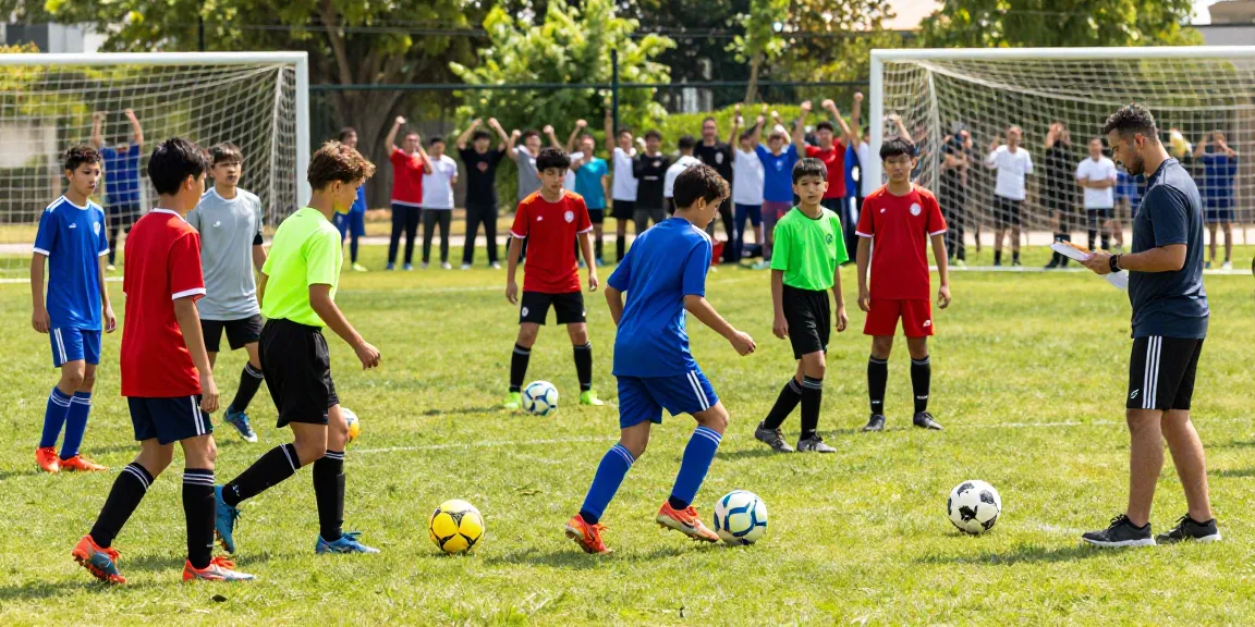 Fußball günstig kaufen: Spieler beim Training mit Mantom Fußbällen auf einem grünen Feld.