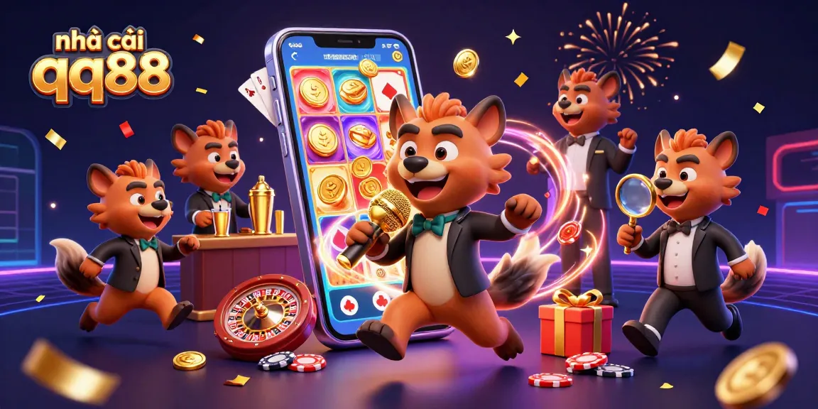 Experience excitement at nhà cái qq88 with a casino scene featuring 3D hyenas in action.