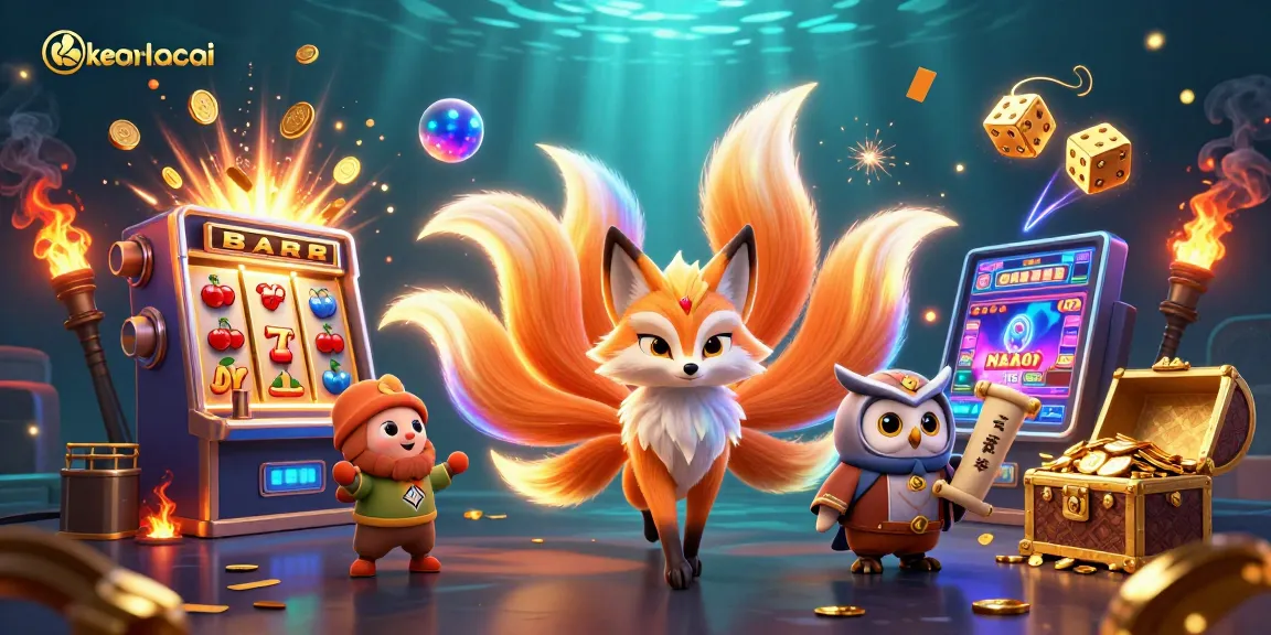 Experience thrilling moments with keonhacai as a colorful nine-tailed fox spirit shines among vibrant casino symbols and effects.