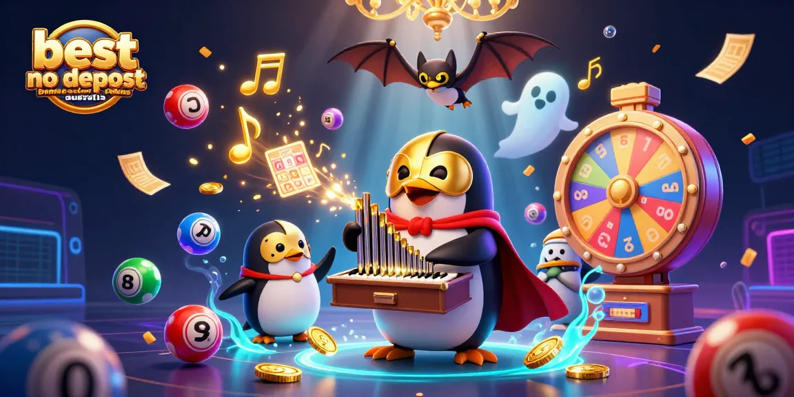 Spin to win with the best no deposit bonus codes australia, featuring a whimsical penguin in a casino scene.