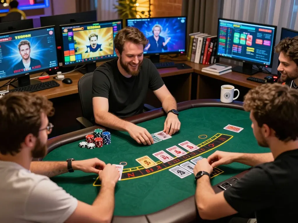 Players strategizing during an intense U888 live blackjack game, showcasing dynamic gameplay and engagement.