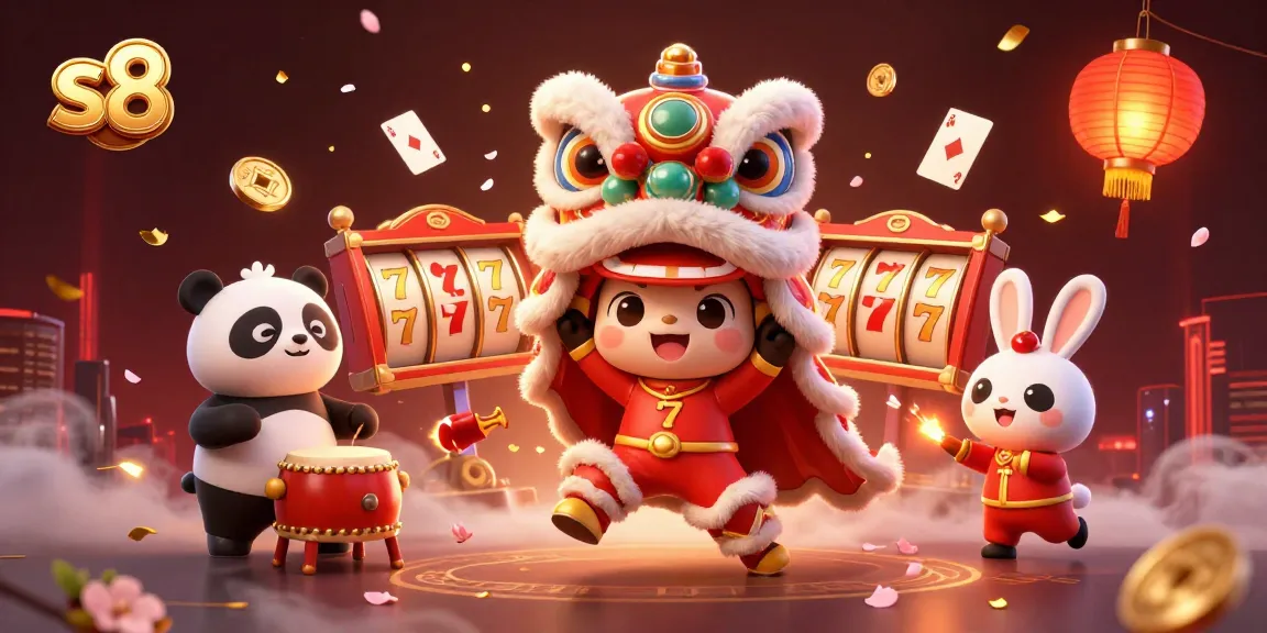 Experience the thrill of s8 casino with dancing lions, poker cards, and jackpot reels.