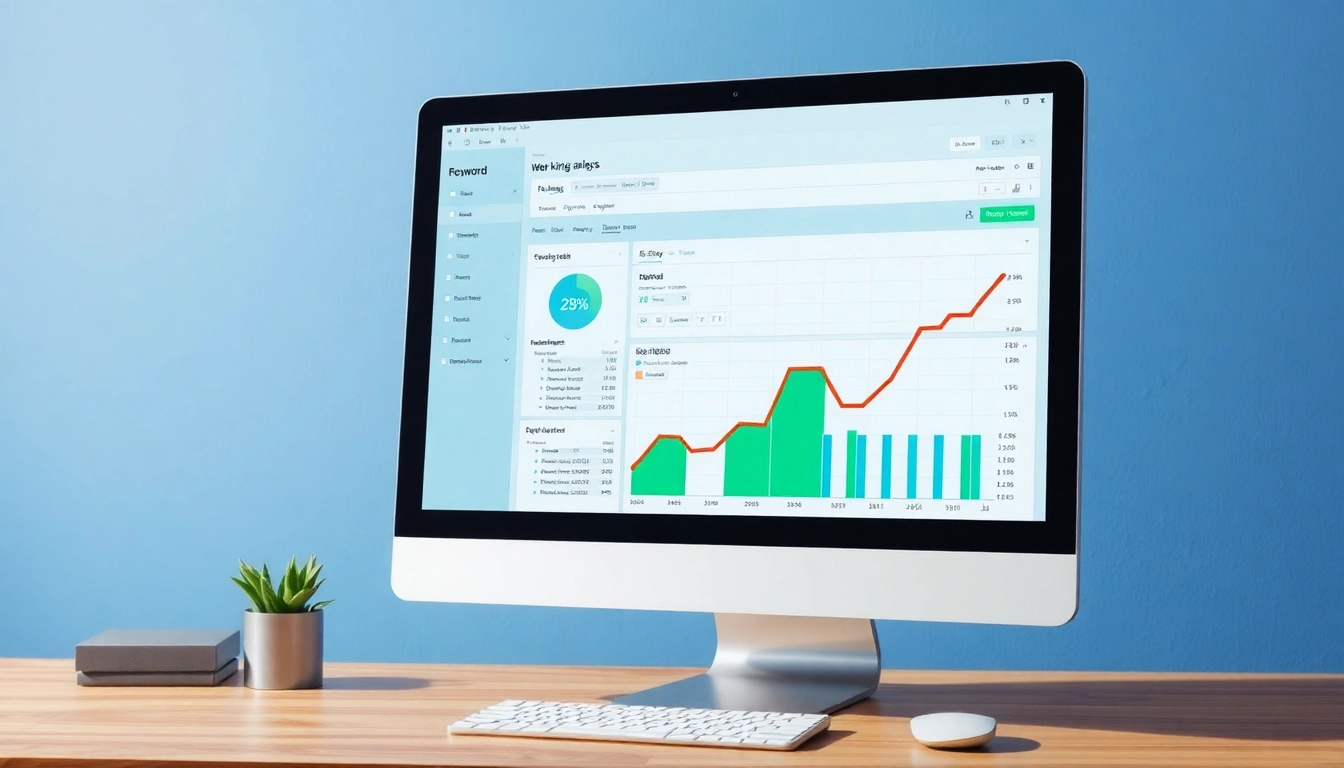 Visualisieren Sie den Web-Rang einer Seite mit modernen Analysetools auf einem Bildschirm.