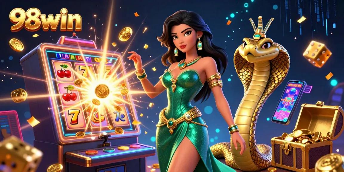Experience thrilling gameplay at 98win with a vibrant scene of jackpots, slots, and casino excitement.