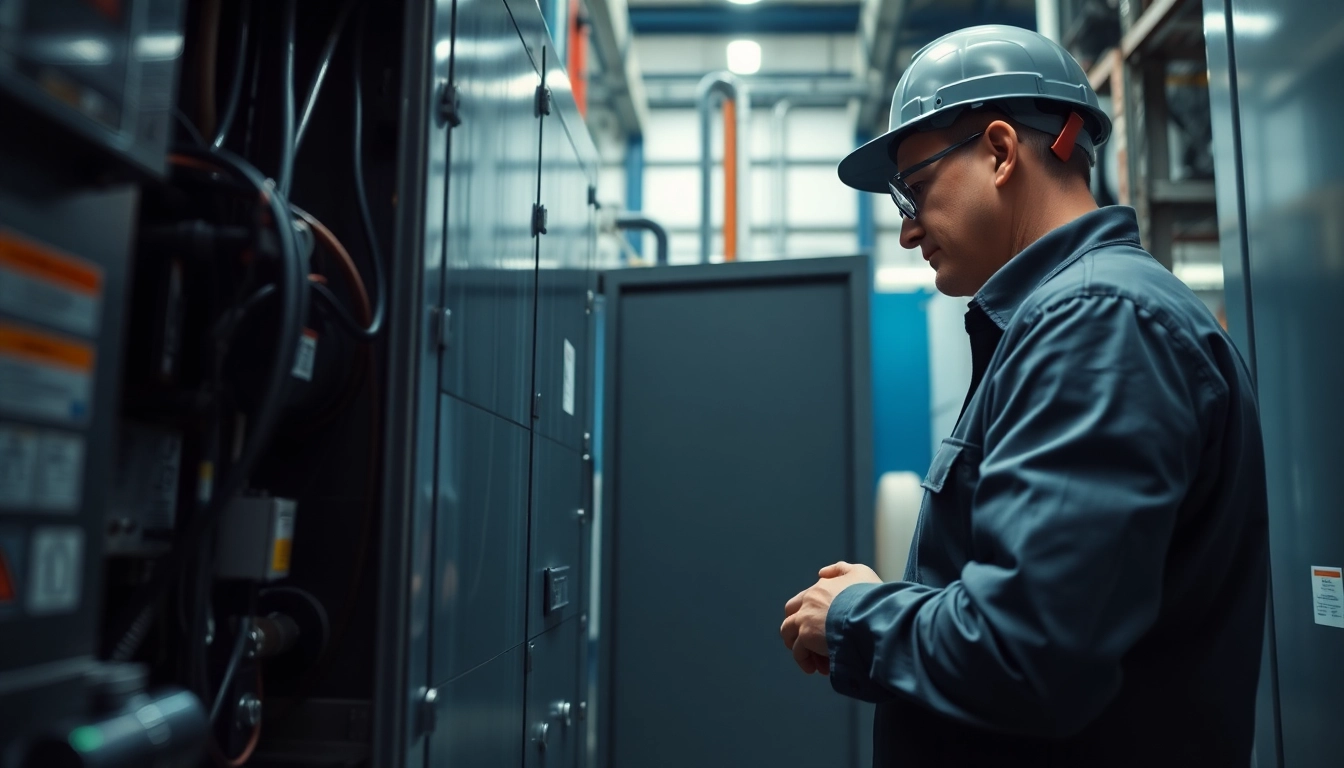 Highlighting the DGUV V3 Prüfung process with a technician inspecting electrical equipment for safety compliance.