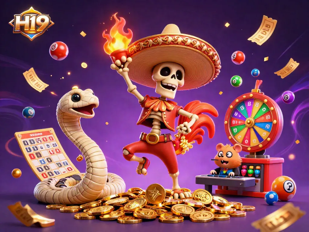 Engage with H19's exciting online gambling atmosphere, featuring vibrant characters and enticing gaming elements.
