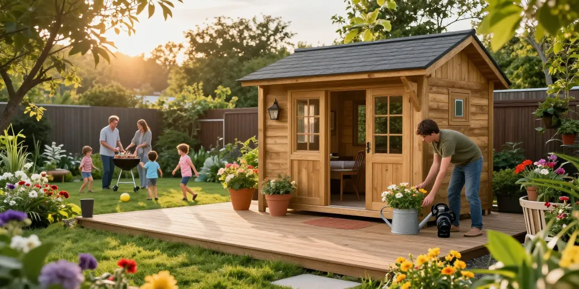 Wunderschönes Gartenhaus in einem blühenden Garten, ideal für entspannte Freizeit.