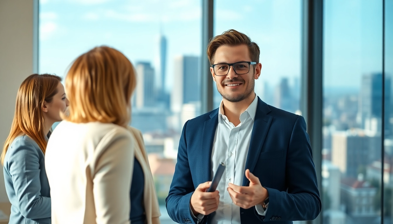 Immobilienmakler Frankfurt Ginnheim zeigt Expertise in persönlichem Gespräch mit Klienten.
