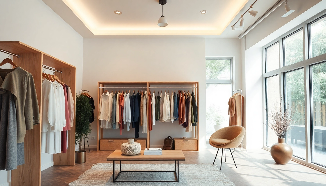 Kleiderbügel Großhändler präsentieren hochwertige, stilvolle Kleiderbügel aus Holz und Metall in einem eleganten Verkaufsraum.