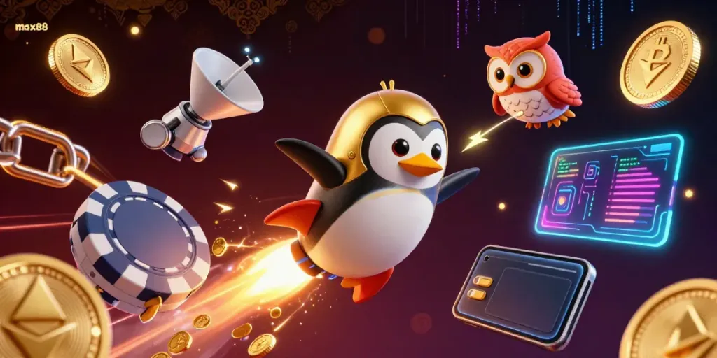 Experience the thrilling max88 casino adventure with a golden penguin and rich crypto visuals in stunning 3D!