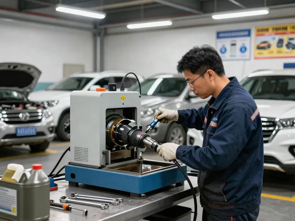 Professionelle DPF Reinigung in Hannover mit Techniker und modernem Equipment