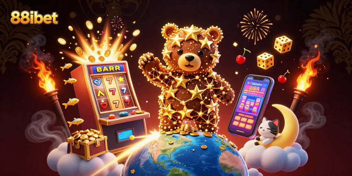 88ibet players enjoy immersive games with golden stars and vibrant casino elements in a magical scene.