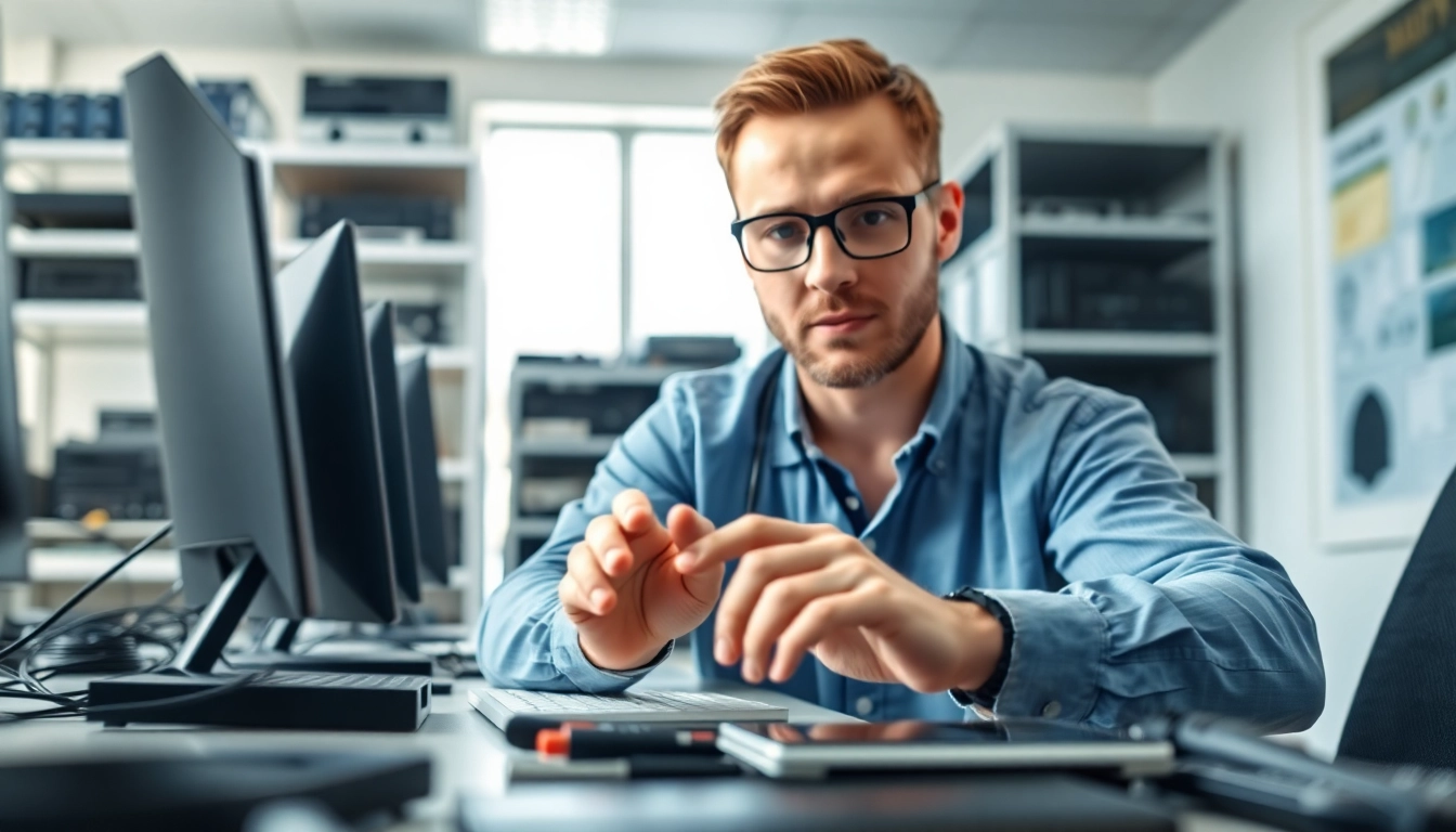 Datenrettung Wien: Professioneller Techniker zeigt Fähigkeiten in moderner Umgebung.