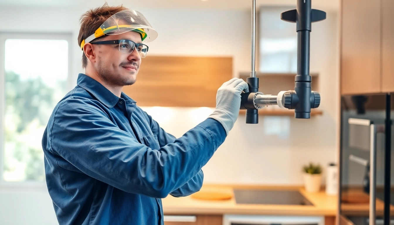 Professioneller Installateur Notdienst behebt Sanitärprobleme in einer modernen Küche.