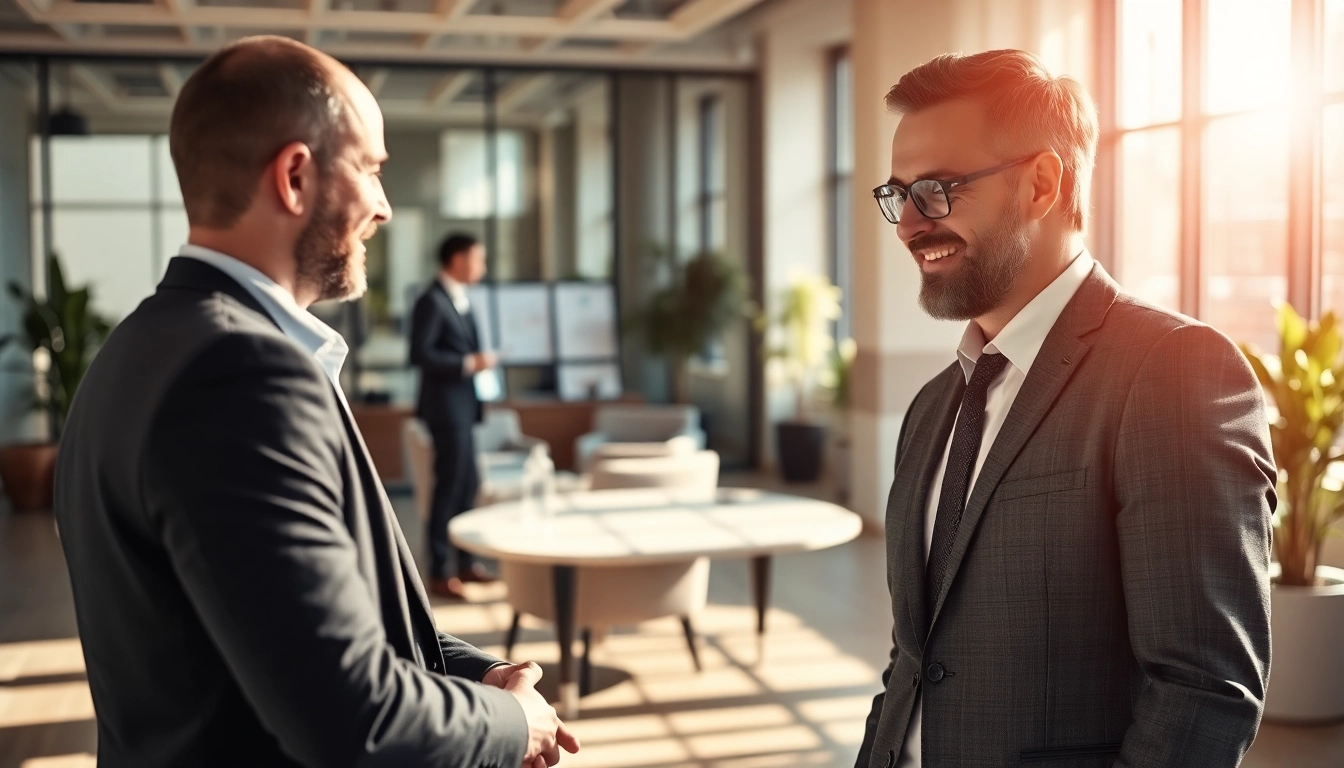 Headhunter Geschäftsführer führt ein vertrauliches Gespräch in modernem Büro.