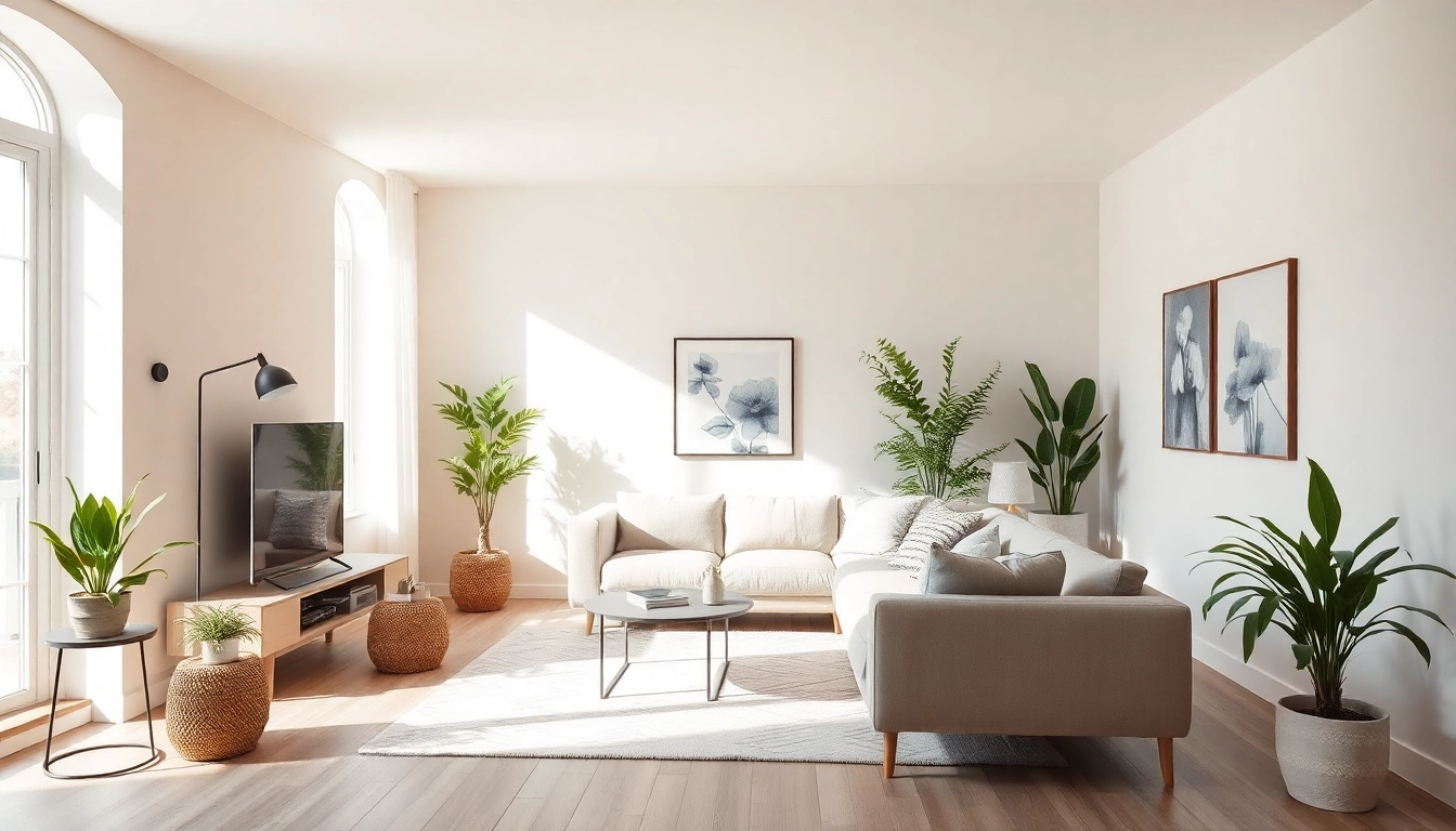 Elegante Raumgestaltung mit harmonischen Farben und stilvollen Möbeln.