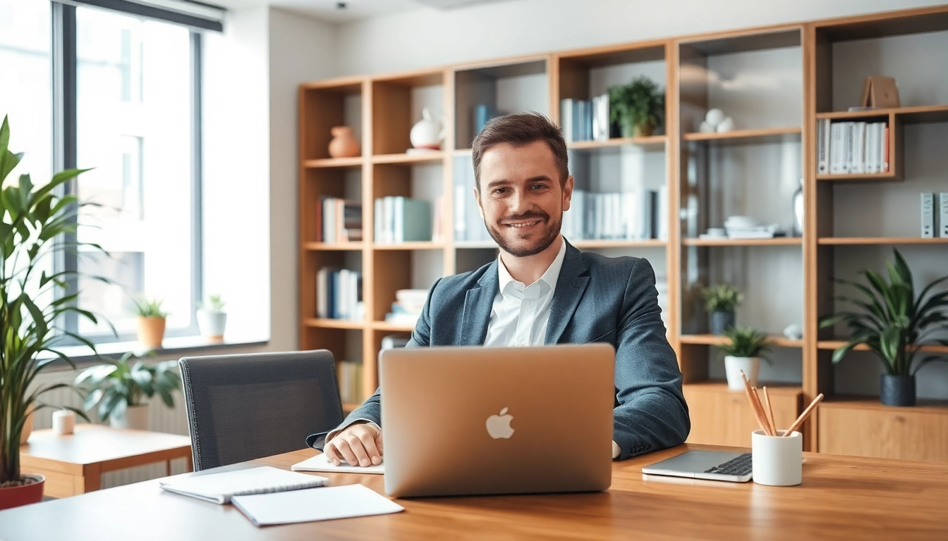 Headhunter Hagen bei der Arbeit am Schreibtisch in modernem Büro.