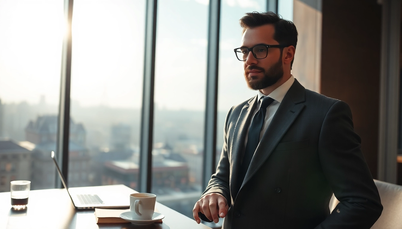 Headhunter Gastronomie: Professioneller Headhunter in elegantem Büro mit Stadtblick.