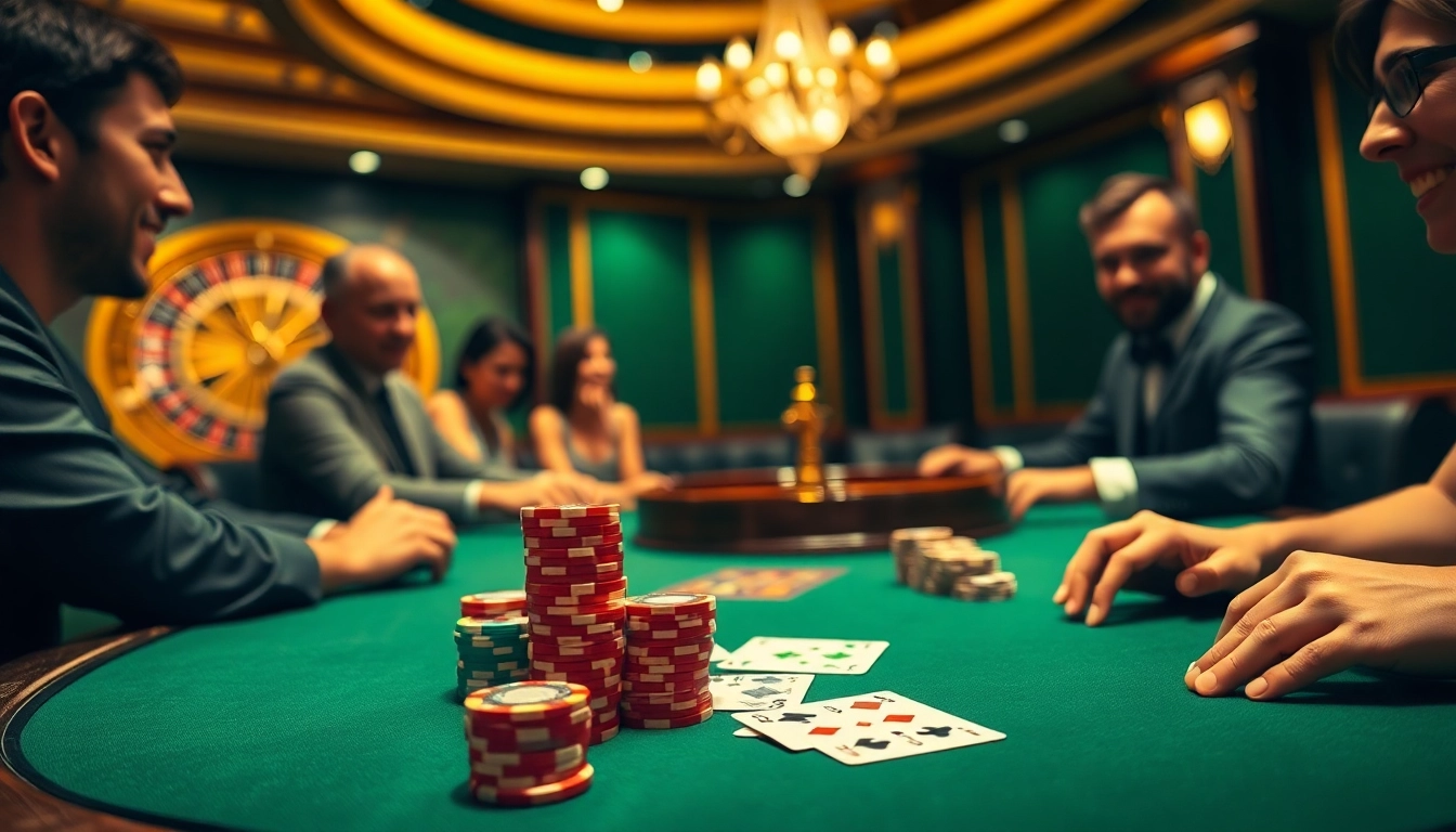 Experience thrilling casino action at https://789bet.style/ with a luxurious poker game showcasing vibrant chips and cards.