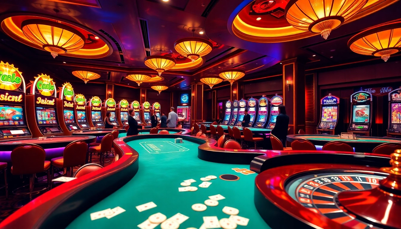 Experience high-stakes gaming at luck8.com with vibrant poker tables and exciting slot machines.