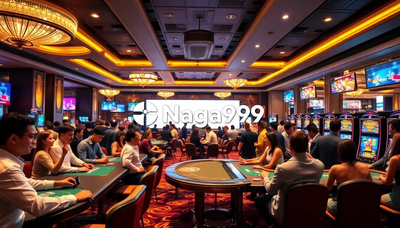 Naga99 players enjoying various casino games in a vibrant and luxurious setting