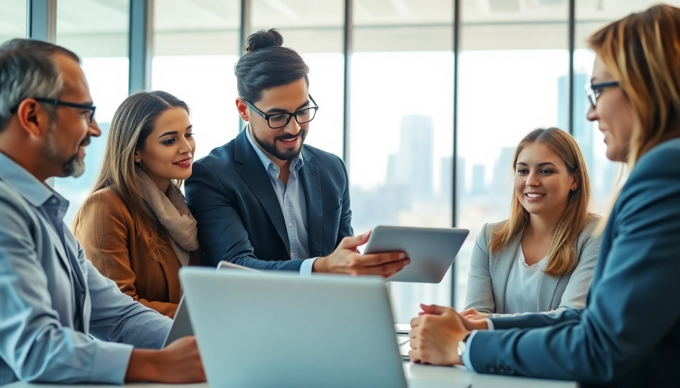Headhunter IT berät in einem modernen Büro mit Fachleuten über Kandidaten.profile