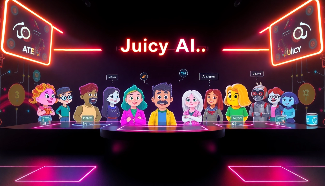 Engaging digital scene showcasing juicy ai interactions with diverse animated characters.