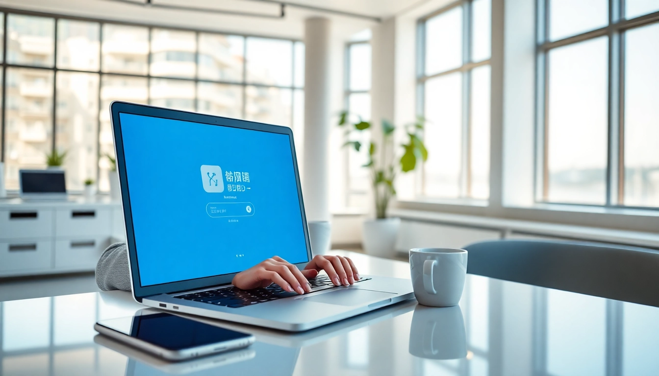 快连下载 on a modern laptop in a bright workspace, highlighting connectivity and ease of access.