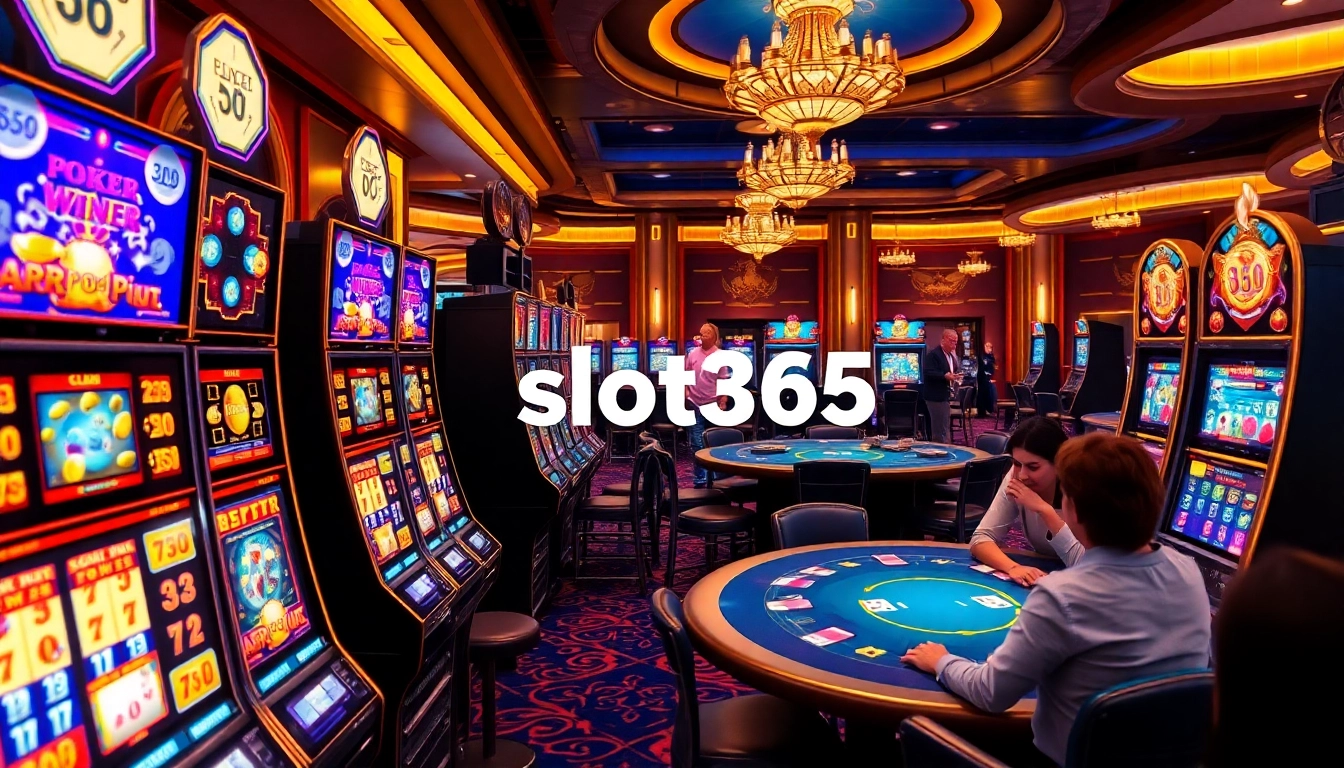 Exciting slot machine gameplay experience at slot365 with vibrant reels and players engaged in luxury.