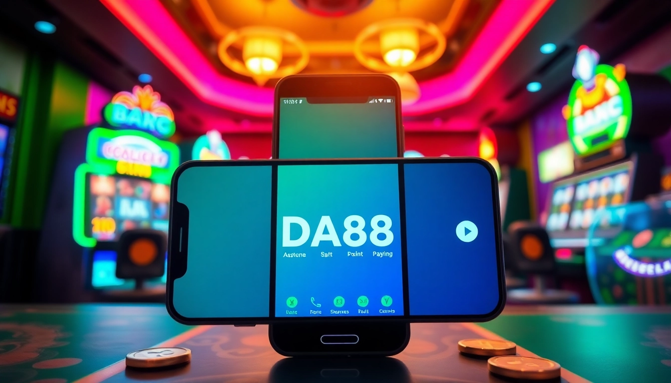 Tải App Da88 and explore the exciting world of online gaming with vibrant app interface displayed on a smartphone.