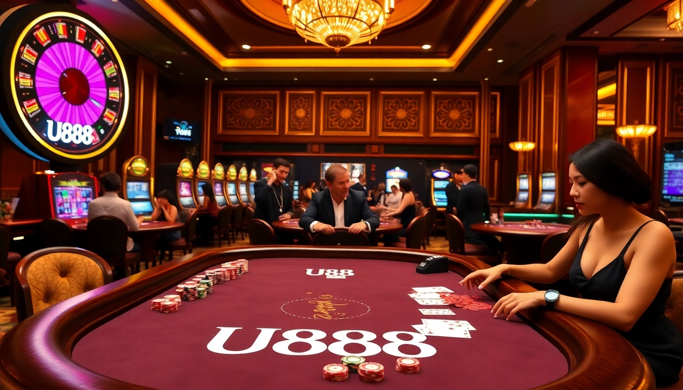 Experience the excitement at U888's luxurious casino with vibrant games and elegant decor.