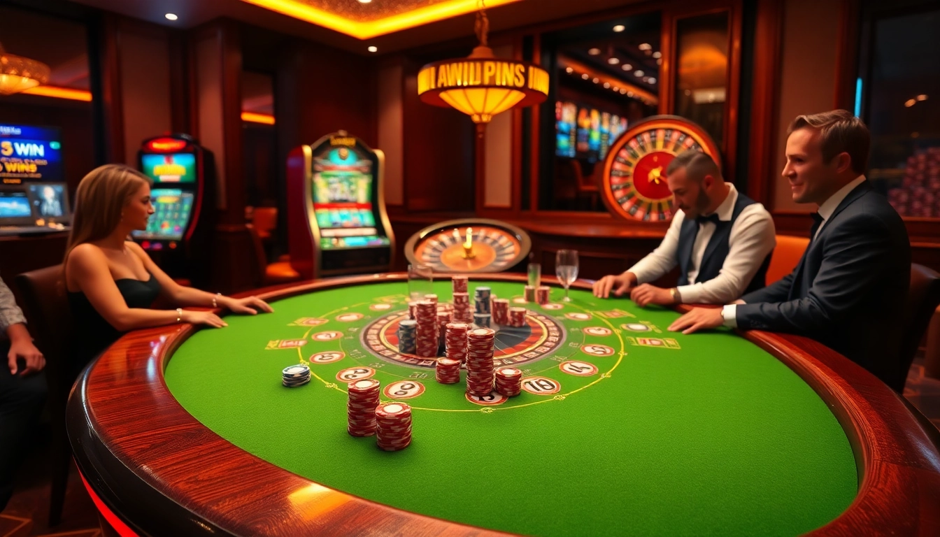 Exciting game scene with qh88 online casino elements including blackjack and poker.