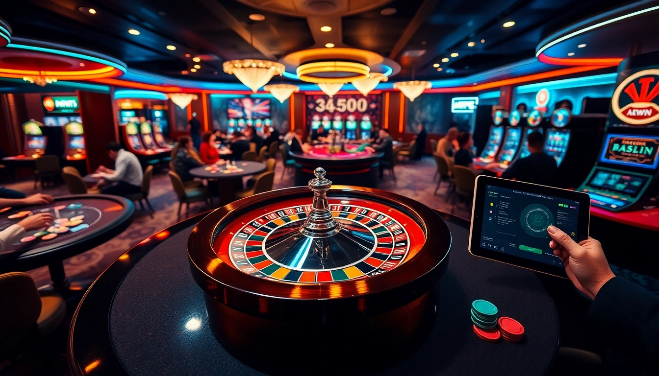 Experience the thrill of winning with 33win in a vibrant casino scene featuring roulette and poker games.