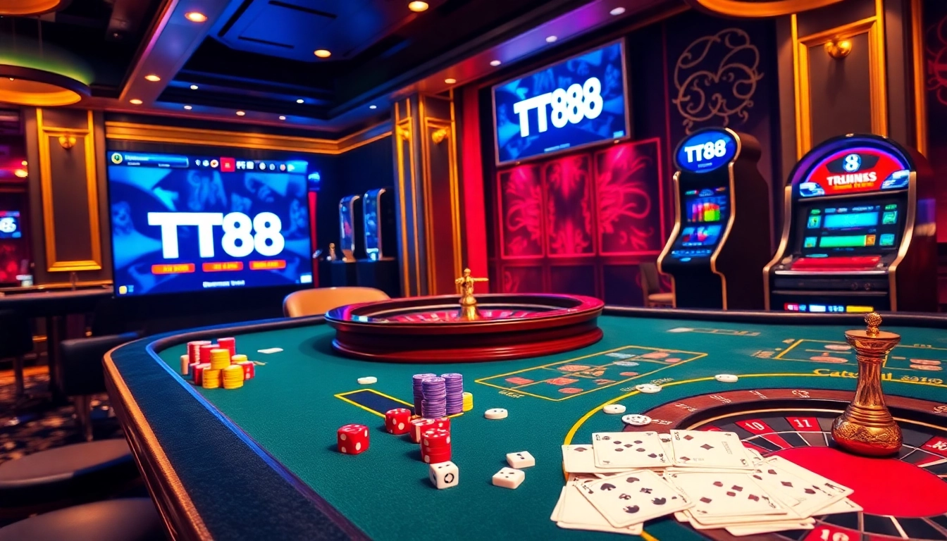 Experience thrilling moments at TT88's elite poker table with vibrant chips and cards.