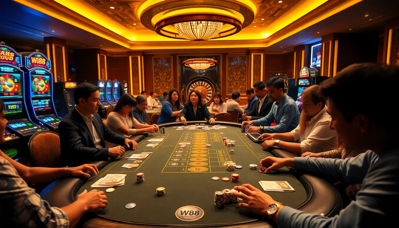 Experience the thrill of W 88 casino gaming with immersive tables and vibrant players.