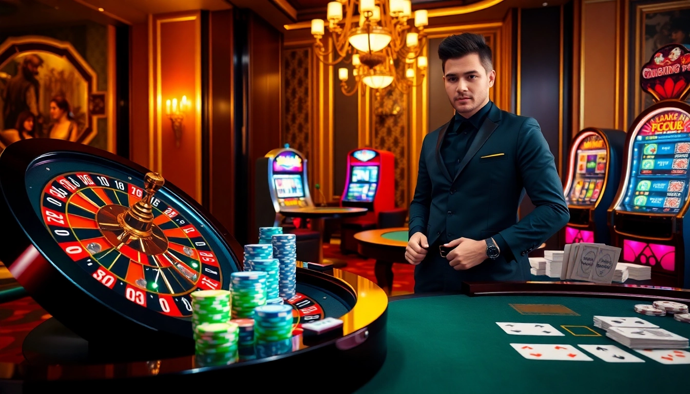 Experience excitement with TG 88 at a luxury casino featuring vibrant games and tables.