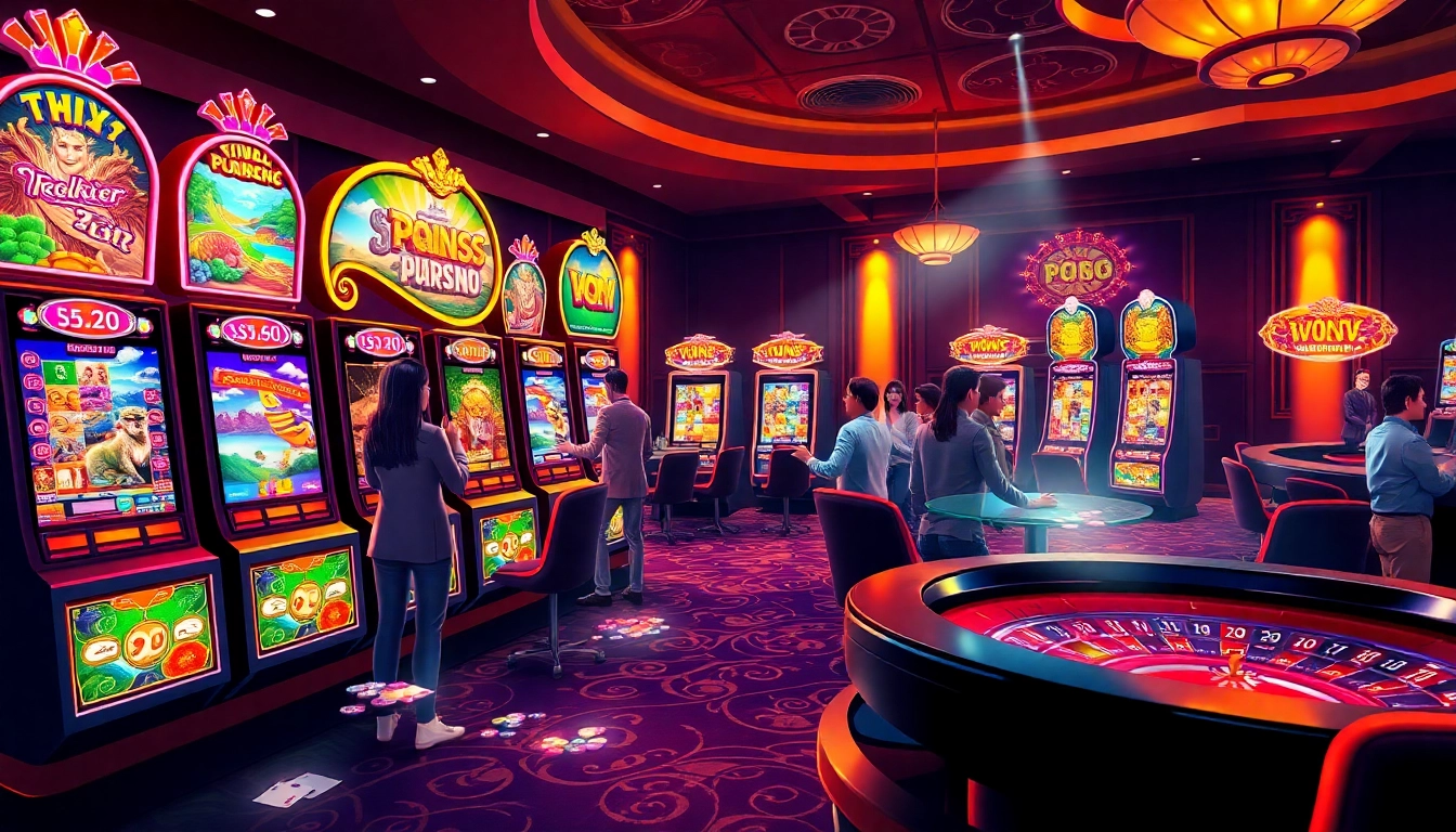 Nohu90 players enjoying a luxurious slot machine experience with vibrant games and exciting winnings.