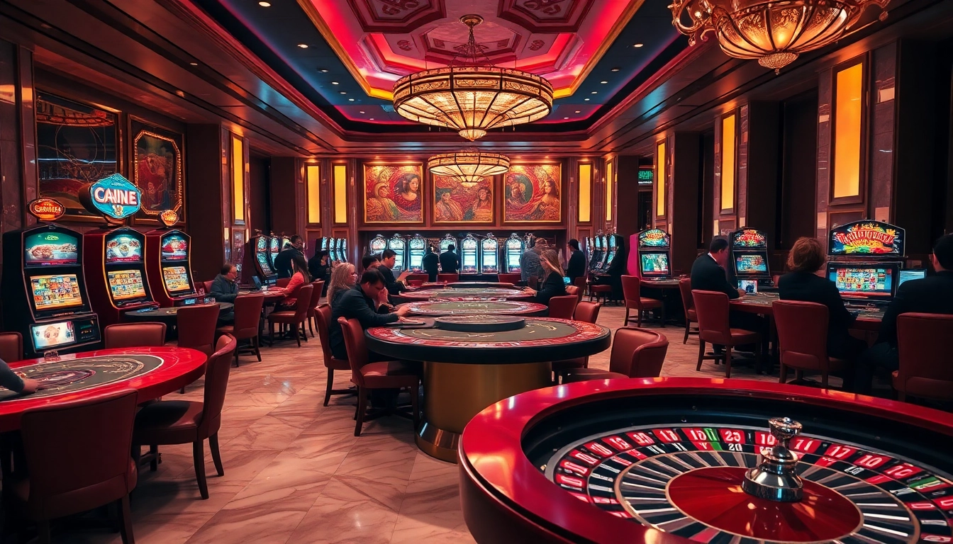 KJC players enjoying high-stakes poker and thrilling slot machines in a luxurious casino.