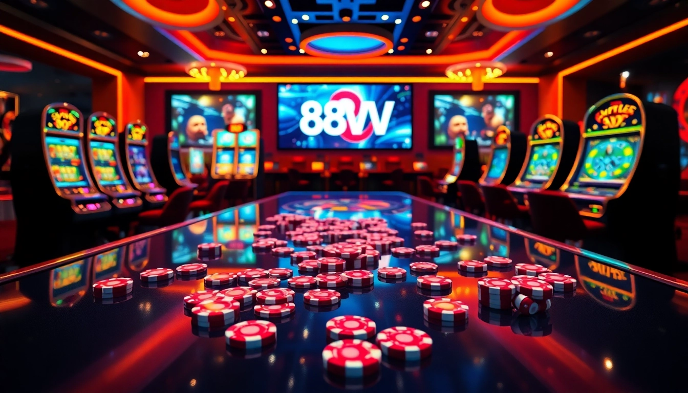 Players celebrating big wins at 88VV's vibrant online casino atmosphere.