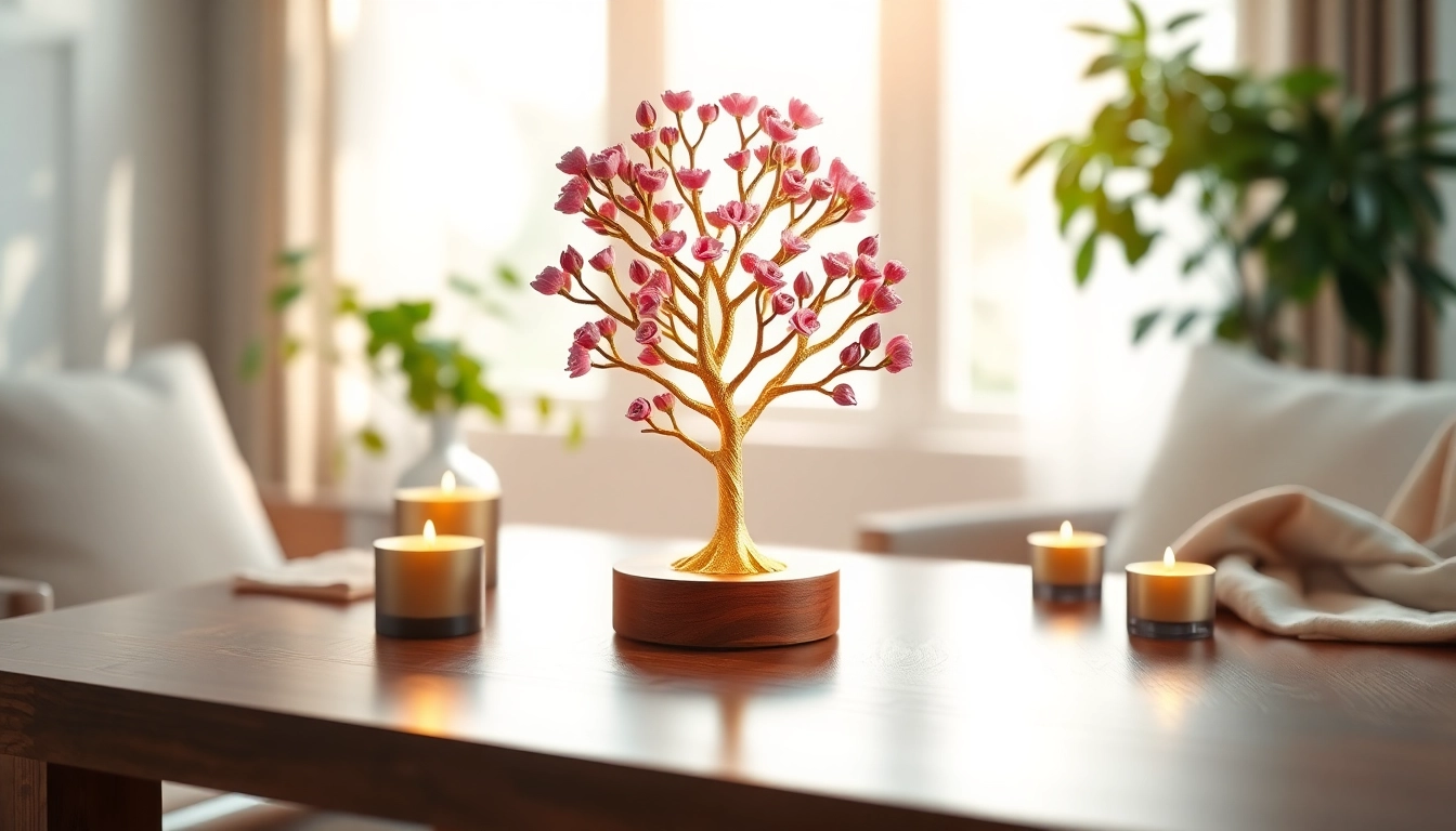 Duftbaum mit Logo elegant platziert auf einem Holztisch, umgeben von grünem Ambiente.