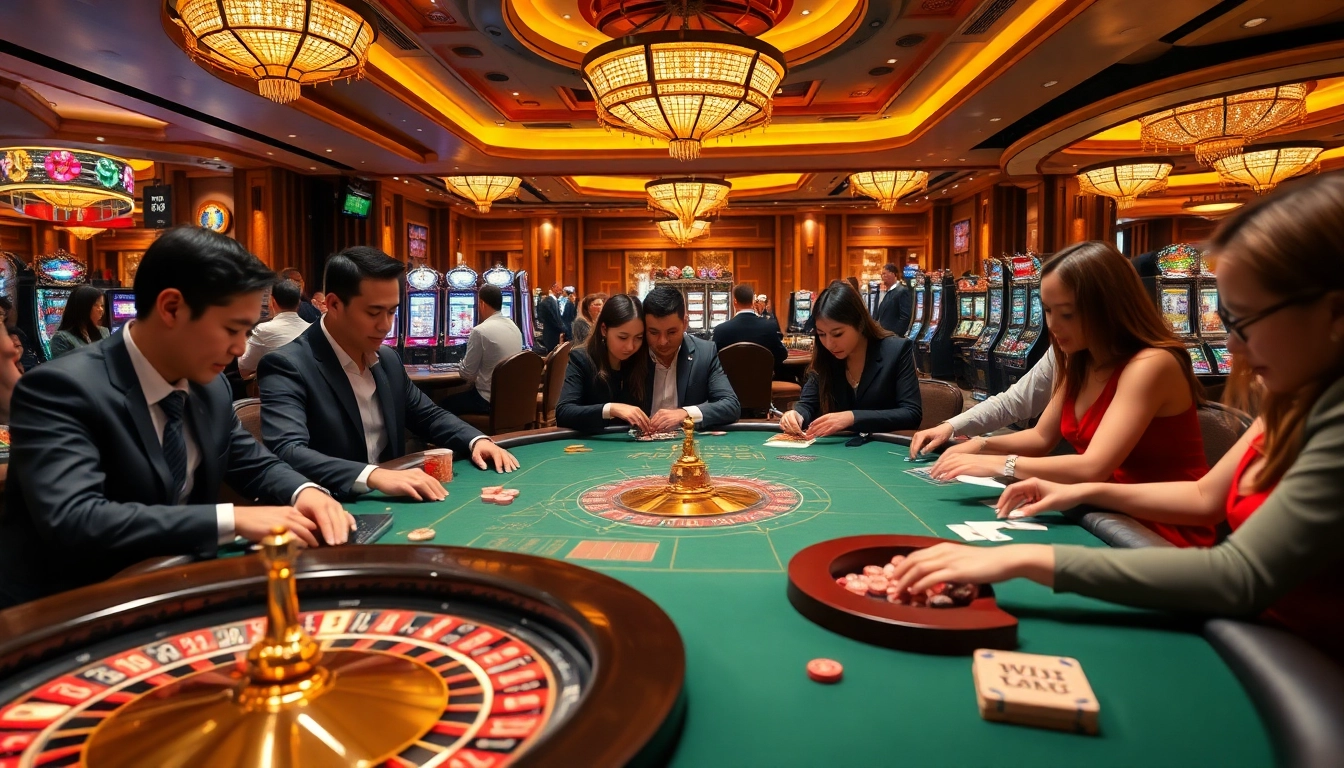 Experience the excitement of WIN88 with vibrant casino scenes featuring poker tables and slot machines.