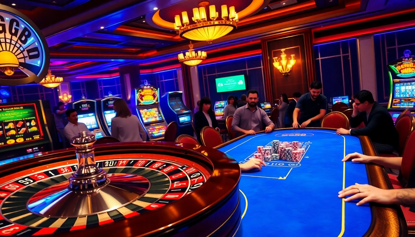 GG88 casino players enjoying a game at a vibrant poker table with colorful chips.