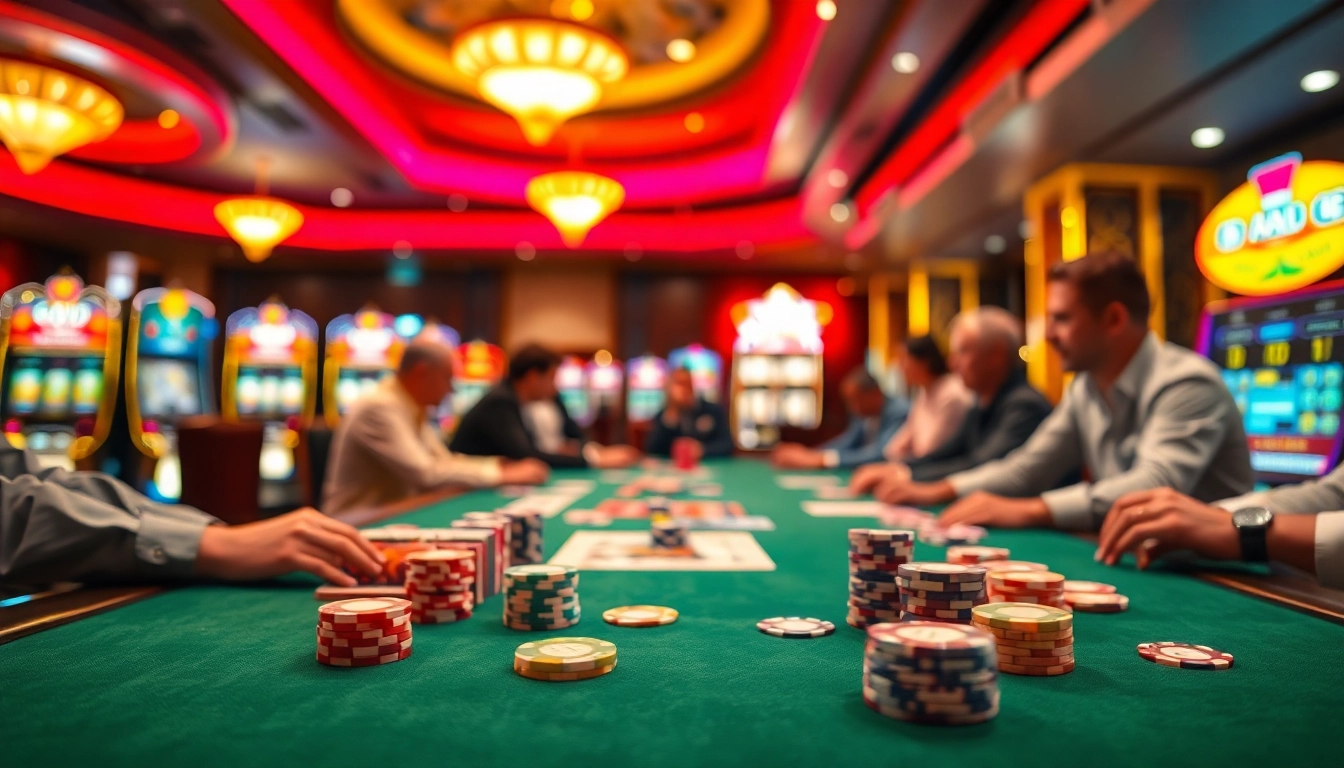 ufathai เข้าสู่ระบบ ที่คาสิโนมีผู้เล่นตื่นเต้นอยู่รอบโต๊ะเกมส์