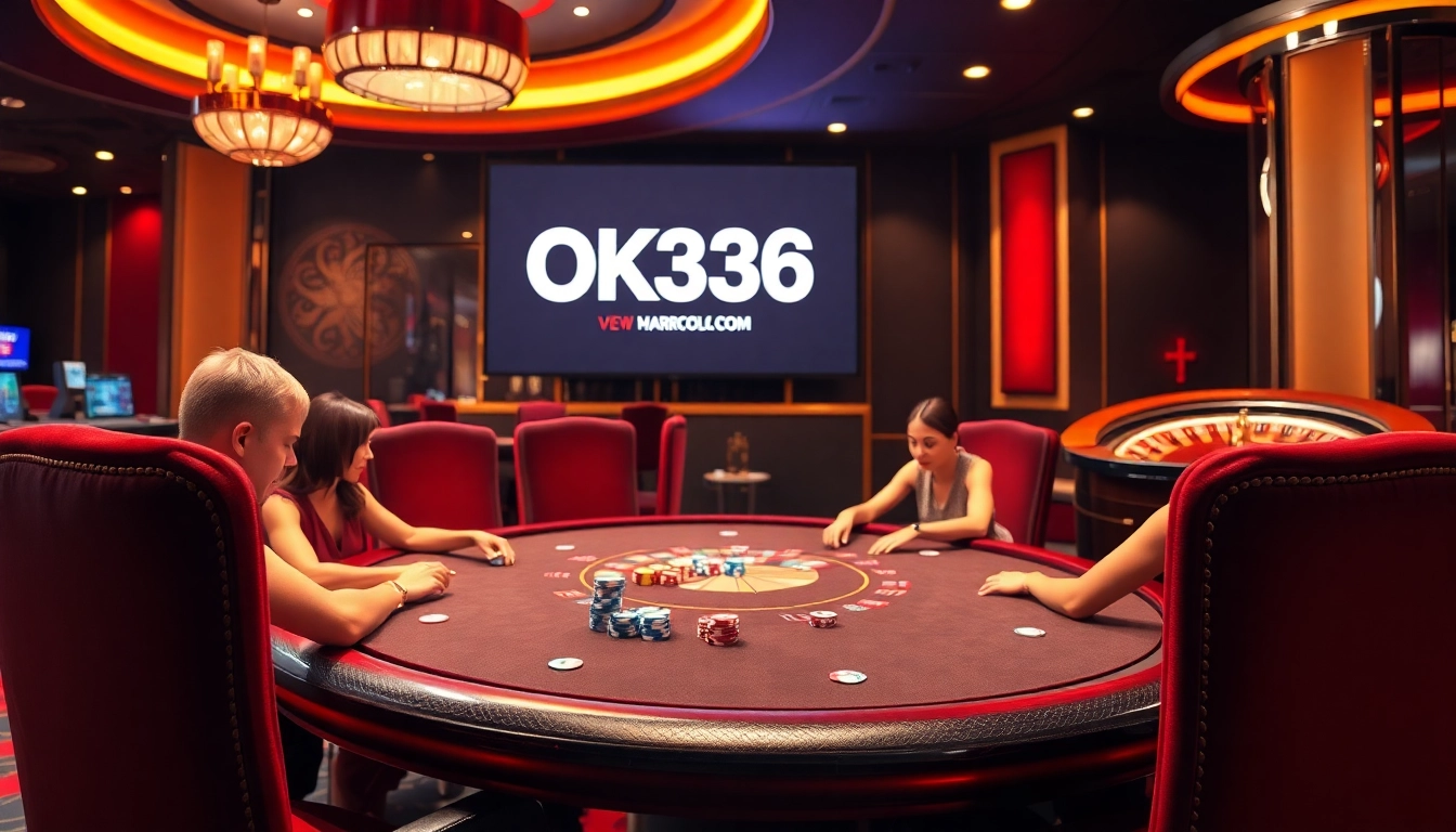 Players enjoying high-stakes poker at OK8386 casino, highlighting an exciting gaming atmosphere.