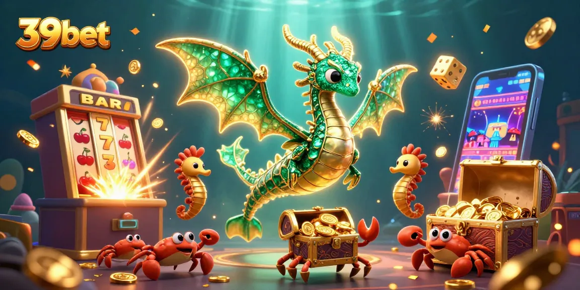 Experience the excitement of 39bet with vibrant slot machines and a magical underwater scene featuring a majestic sea dragon.