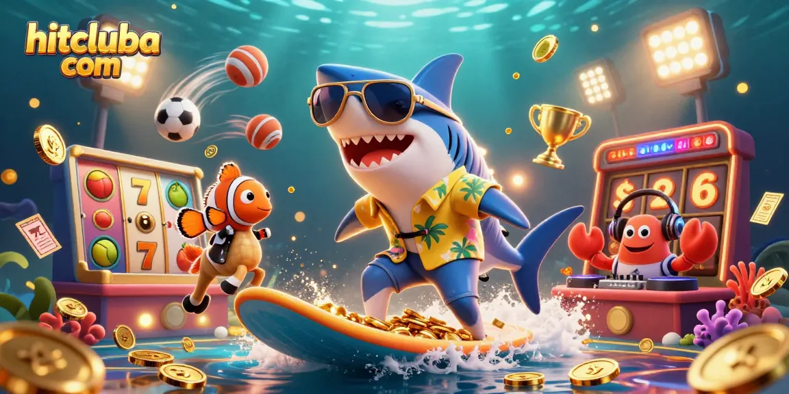 Win big at hitcluba com with vibrant 3D characters celebrating on a jackpot wave of coins.
