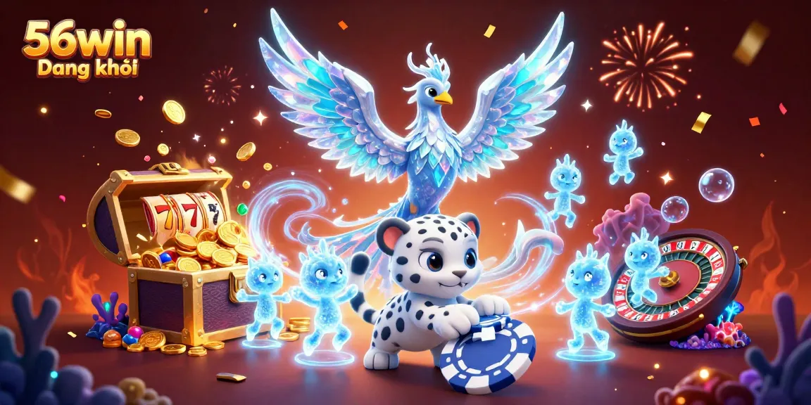Engage in thrilling gameplay with 56win Đăng ký featuring stunning ice phoenix, and vibrant casino elements.