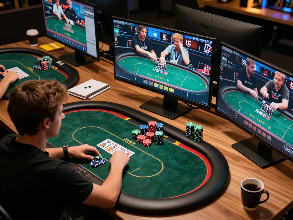 sv66 online poker gaming action with multiple tables displayed on a sleek desktop