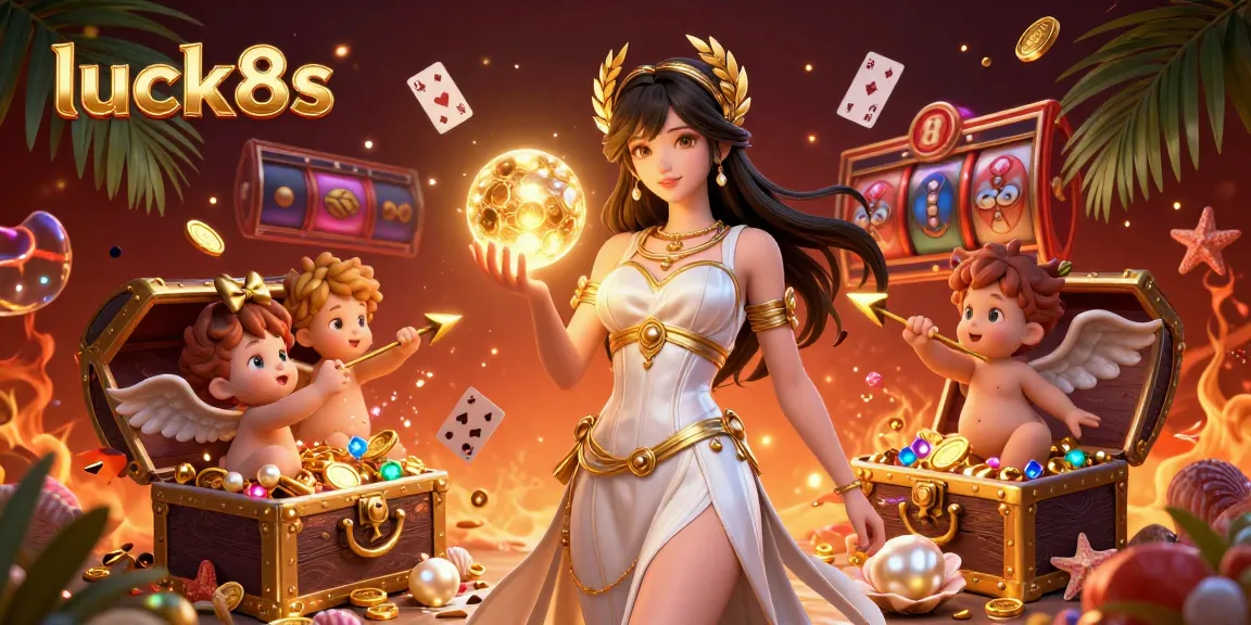 Experience thrilling gaming moments at luck8s with captivating casino imagery featuring golden treasures and playful cherubs.